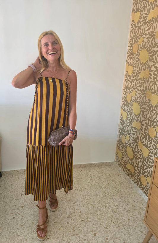 Vestido Maxi de Rayas Modelo Altea – Tirantes Regulables con Nudo  Opción 2 (Enfocado en Ventas): Vestido Largo "Altea" | Espalda Elástica y Ajuste