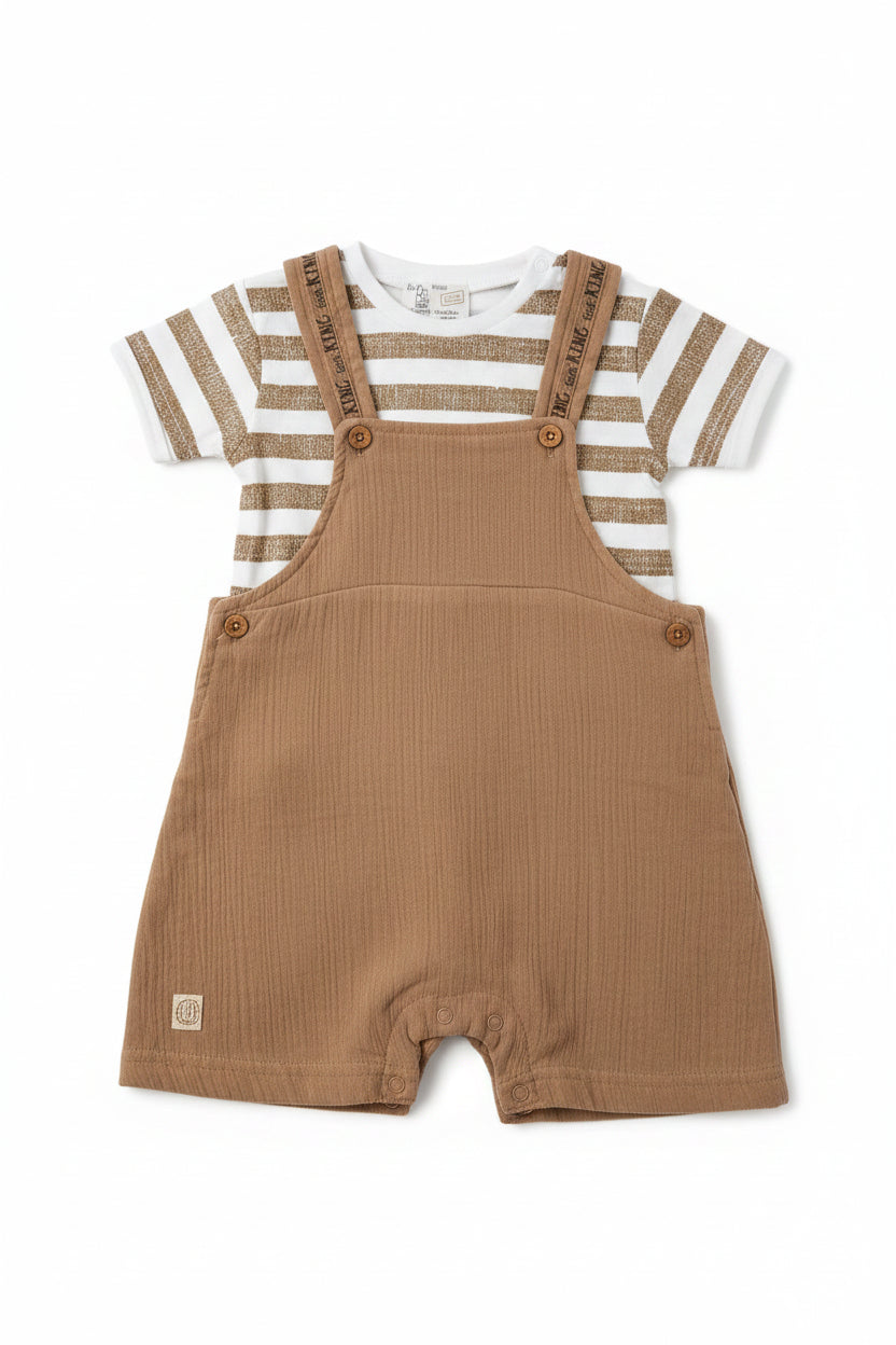 Conjunto Bebé Peto Bambula Marrón y Camiseta Rayas