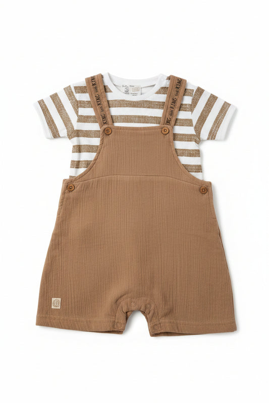 Conjunto Bebé Peto Bambula Marrón y Camiseta Rayas